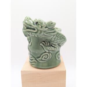 Vintage Ceramic Dragon Planter Wrap Around Light Green